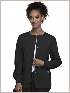 Women's Medical Scrub Jacket Snap Front 3 Pockets Polyester Cotton Long Sleeve